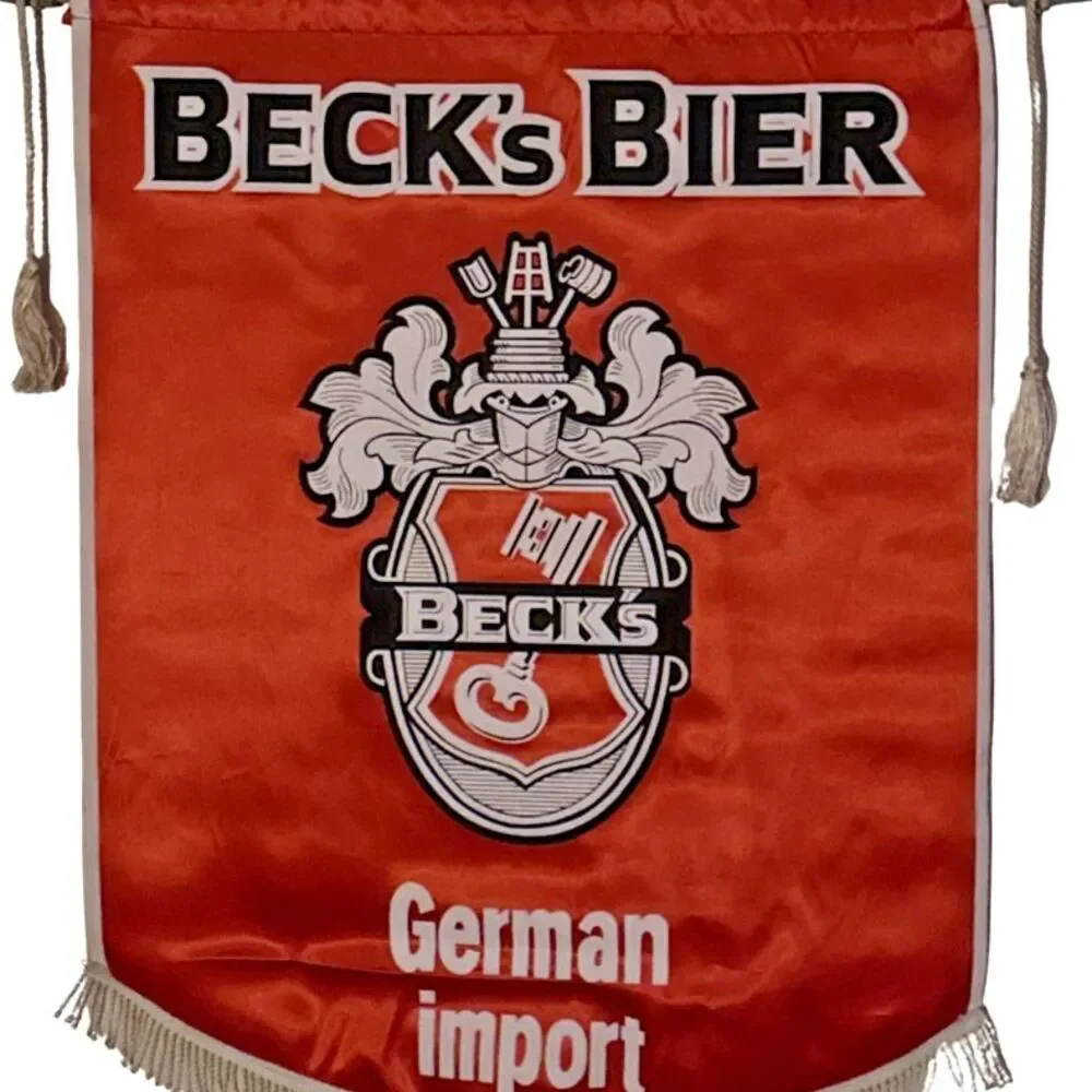 VTG BECK's Beer Wall Hanging Festival Banner Sign Satin 19.5x 27 German Import